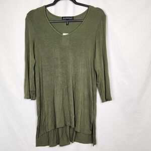 NWT Derek Heart V-Neck Top Womens Medium Sage Green 3/4 Length Sleeve‎ Tunic